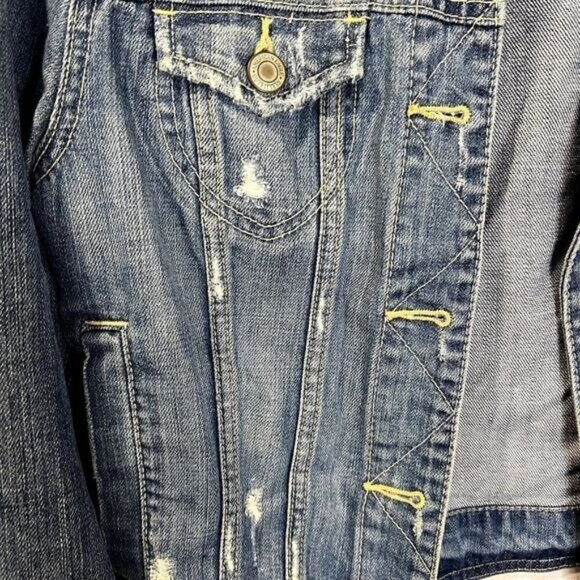 AE Distressed Cropped Denim Jacket for Women Classic Jean Jackets - Picture 5 of 7